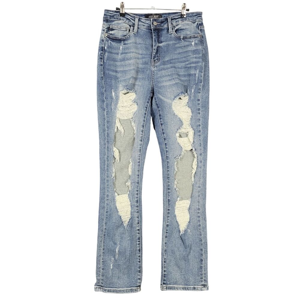 JUDY BLUE Straight Fit Distressed High Rise Stretch Denim Blue Jeans SIZE 9 / 29